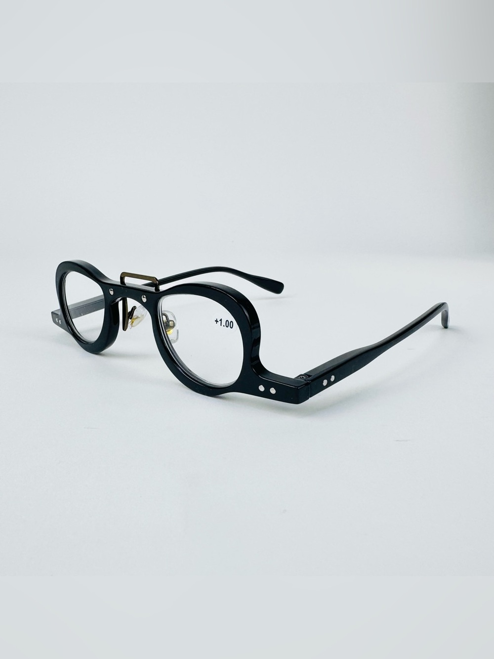 Black Round Reading Glasses +1.00 - Small Frame with Extended Arms Vintage Style